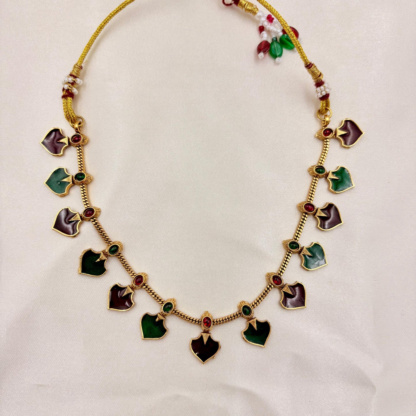 Antique Multi-Color Enamel Heart Motif Necklace Set | Traditional Temple Style Jewellery