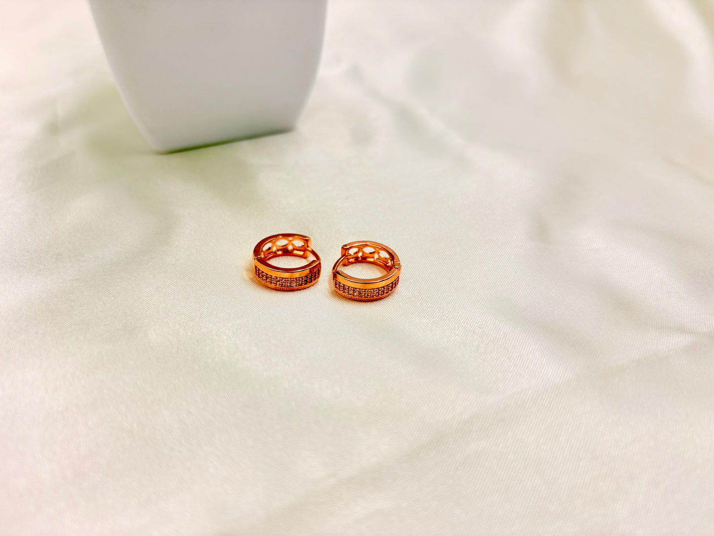 Rose Gold Stone Studded Huggie Hoop Earrings for Women