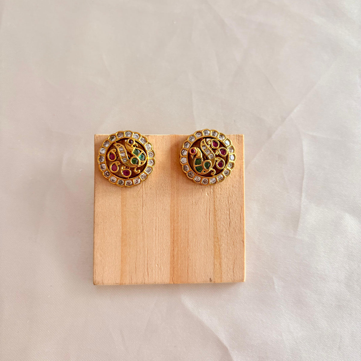 Antique Ruby & Green Meenakari Stud Earrings | AD Stone Border 💚❤️