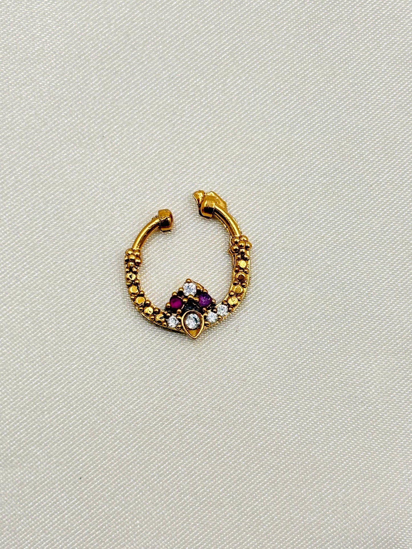 Traditional Kundan Ruby & White Stone Nose Pin – Gold Finish