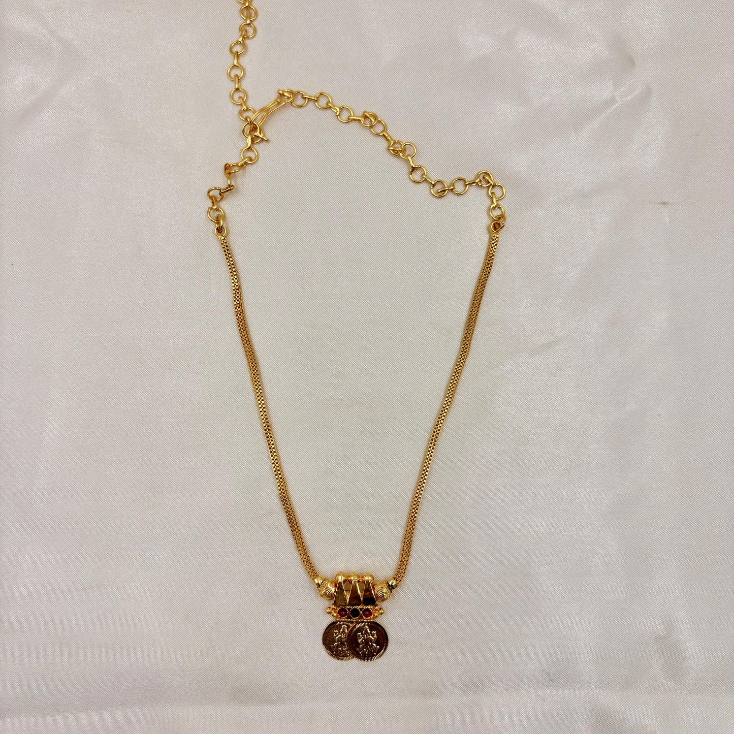 Gold-Plated Temple Coin Pendant Necklace with Adjustable Chain