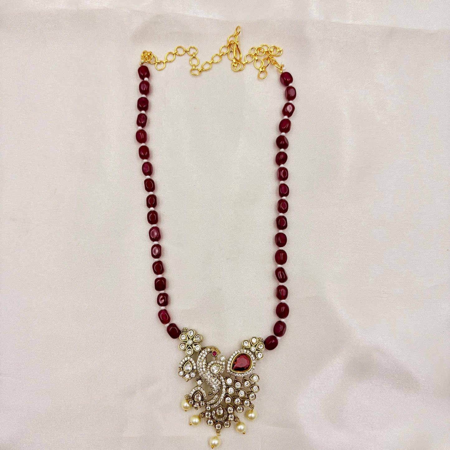 Ruby Beads CZ Pendant Necklace