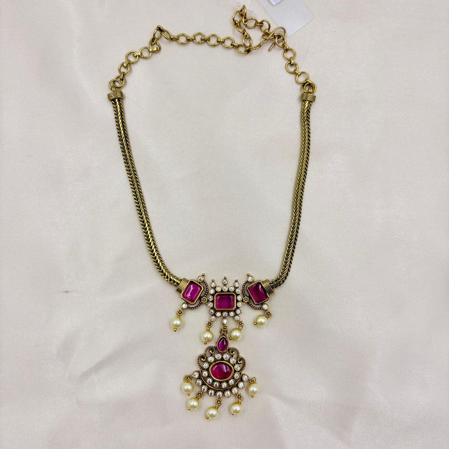 ๐ Ruby Stone Pearl Drop Necklace Set