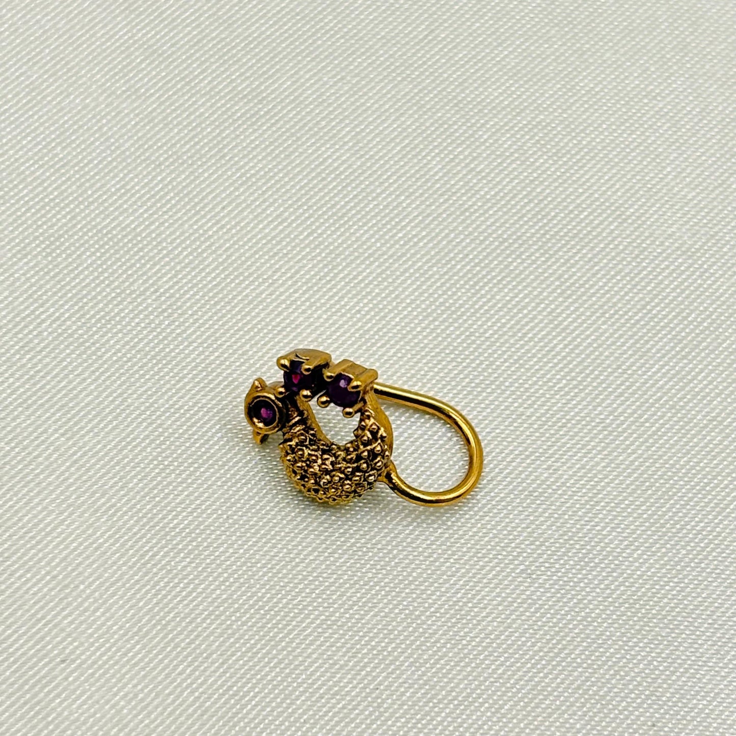 Antique Textured Gold Nose Pin with Ruby Stone Accent