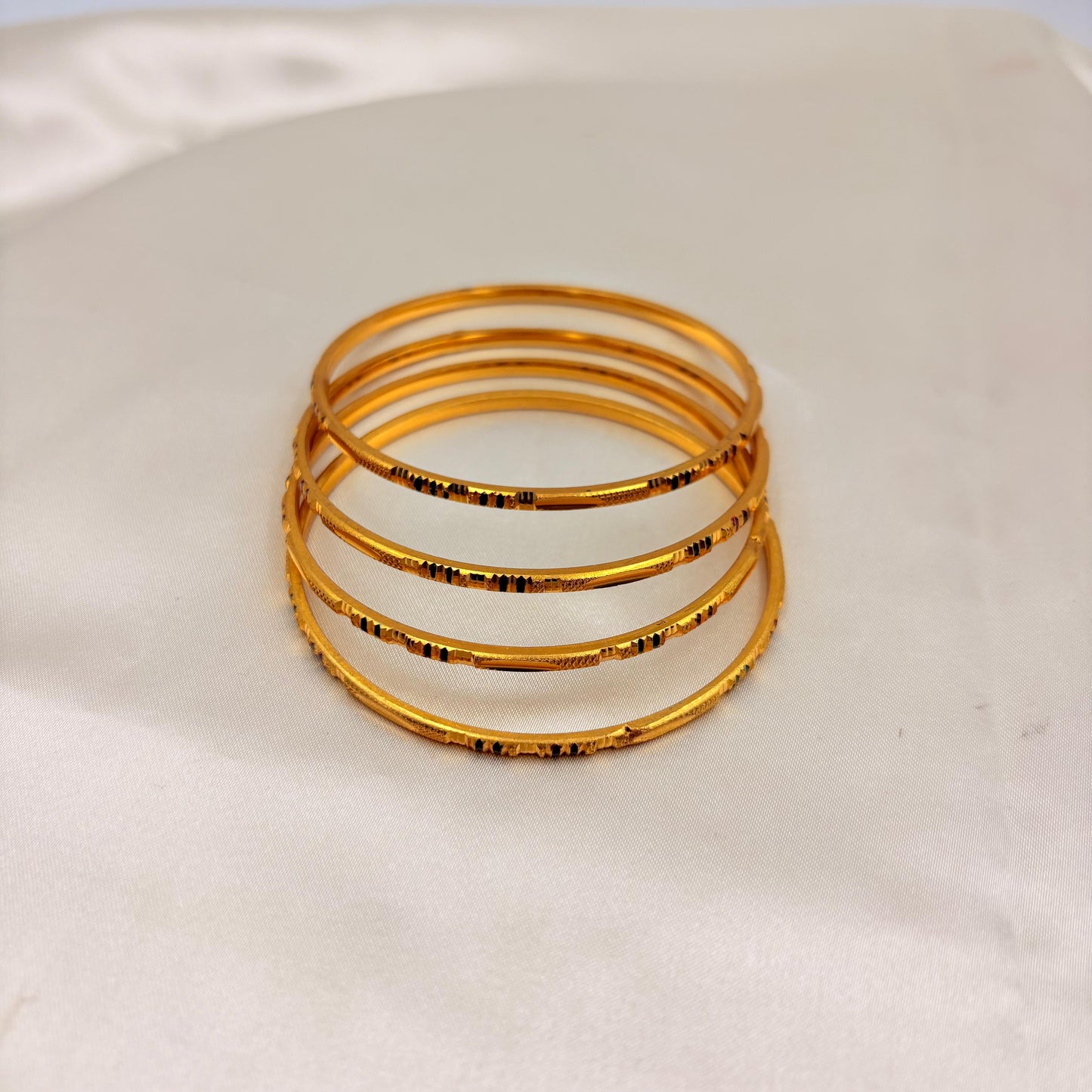Traditional Gold Finish Bangles with Red & Green Enamel Detailing (Set of 4)