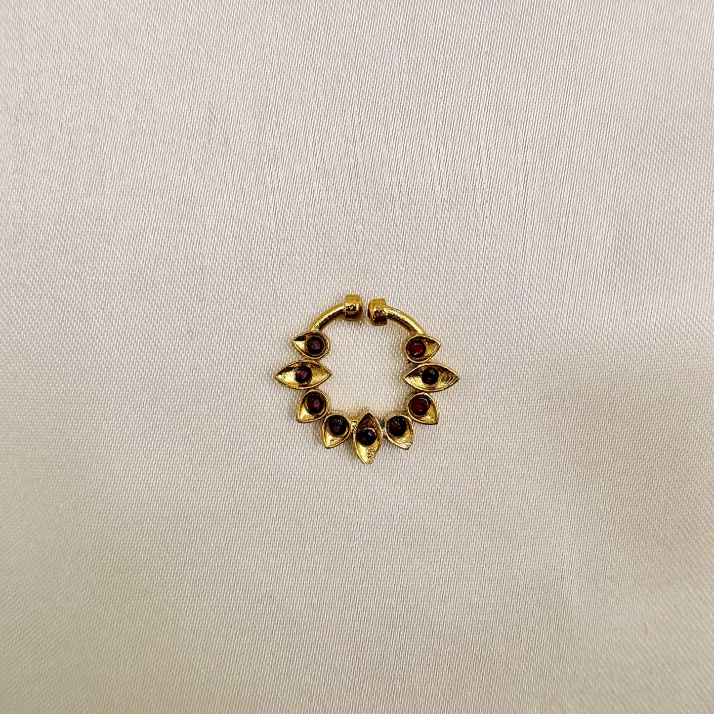 Gold Finish Maroon Stone Nose Pin | Non-Piercing Nath | Adjustable Nose Ring