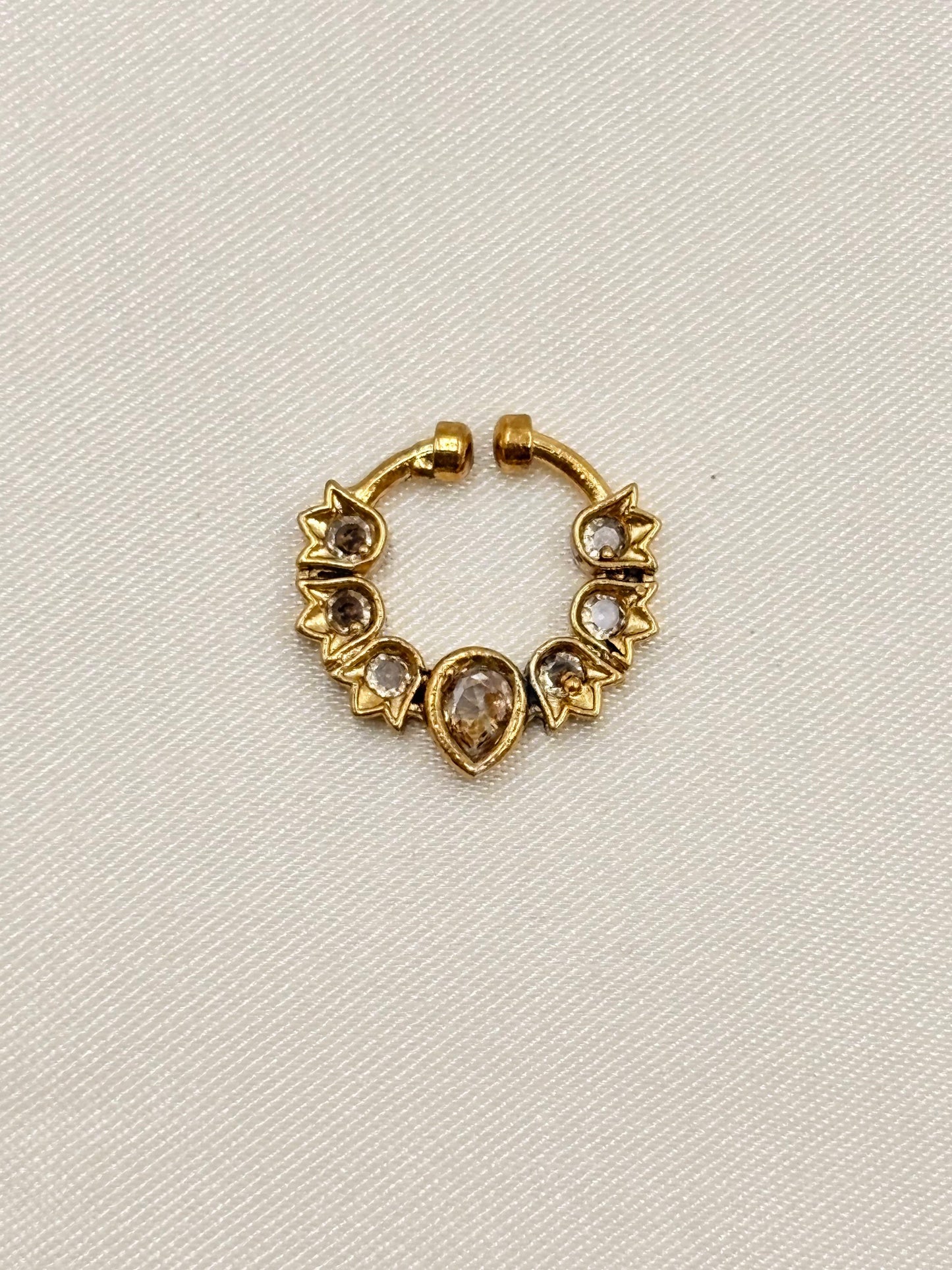 Teardrop White Stone Leaf Design Nose Pin – Gold Finish