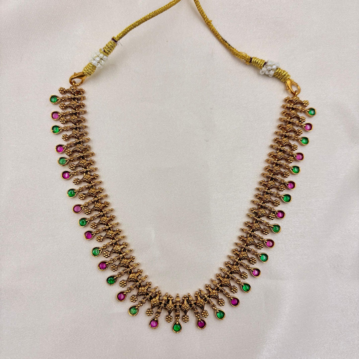 ✨ Ruby–Emerald Antique Necklace Set – Traditional • Elegant • Timeless