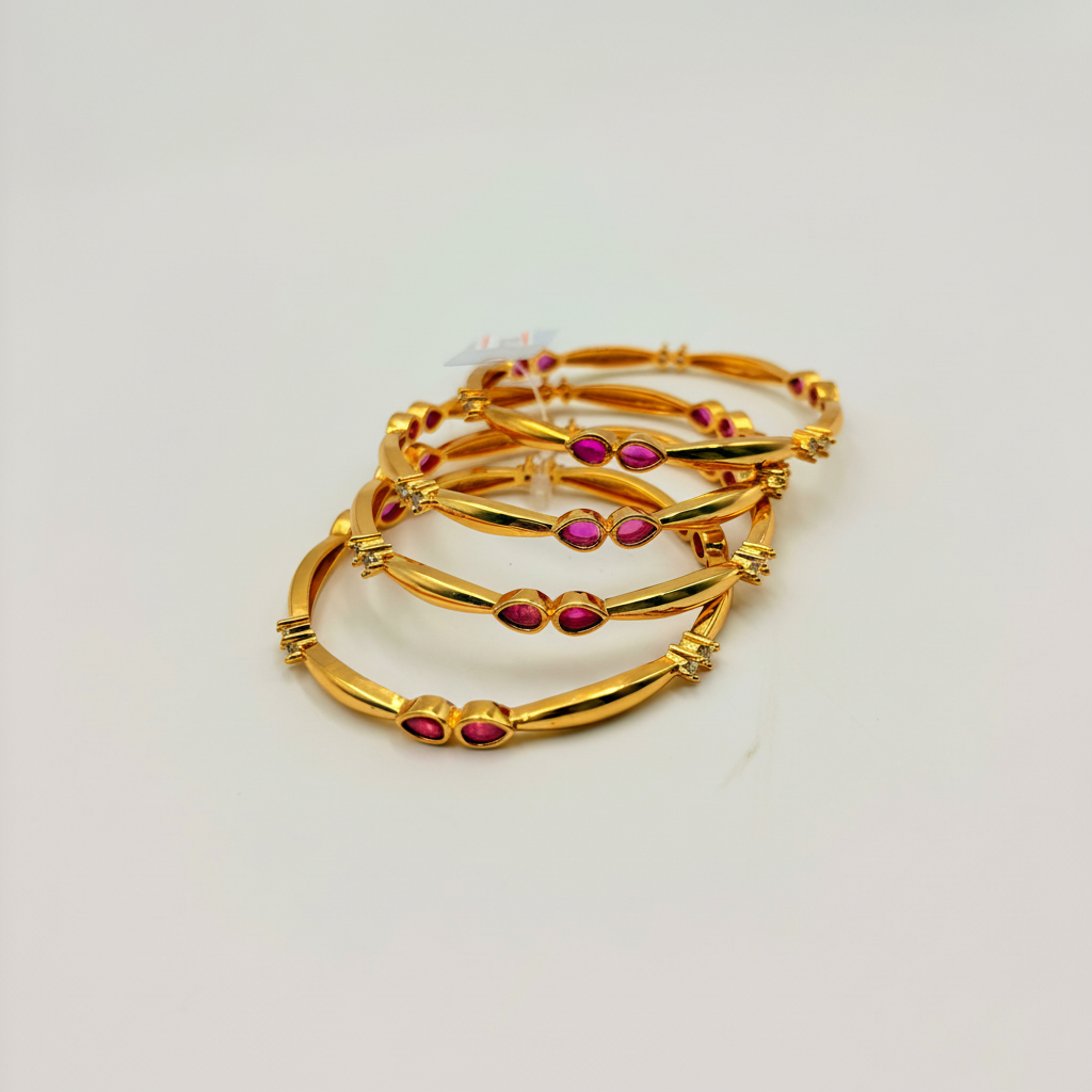 Elegant Ruby Stone Gold Polish Bangles – Slim Daily Wear Designer Set