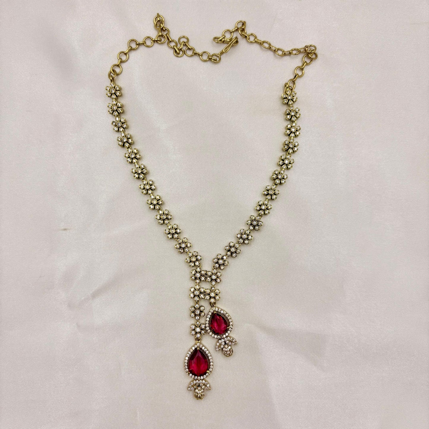 ✨ Floral Ruby Drop Necklace Set | Delicate & Stunning
