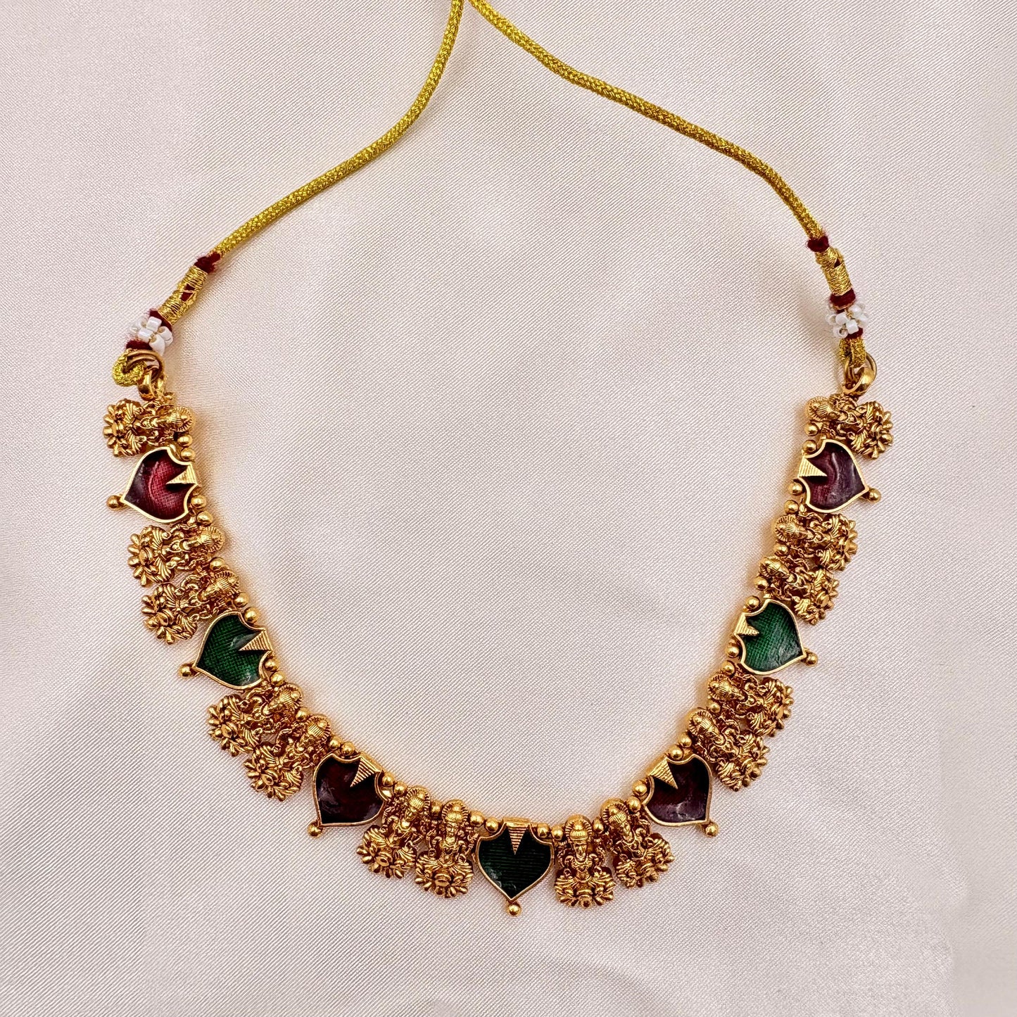 Antique Multi-Color Heart Motif Choker Necklace Set | Temple Floral Design Jewellery