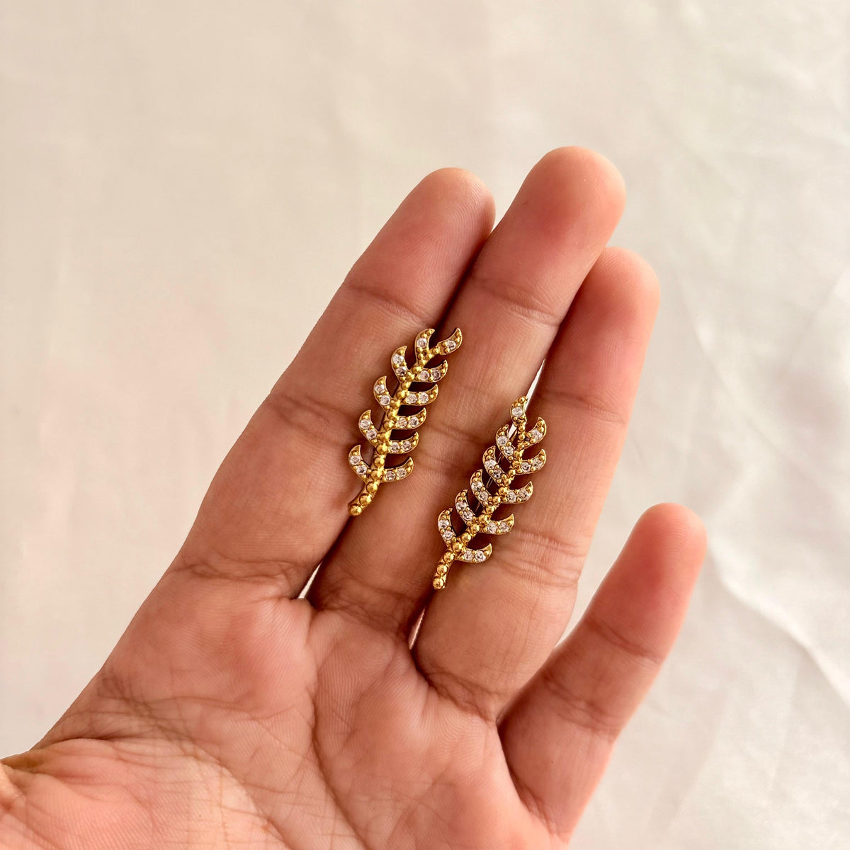 Elegant Leaf Vine CZ Earrings | Premium Gold-Tone Earrings
