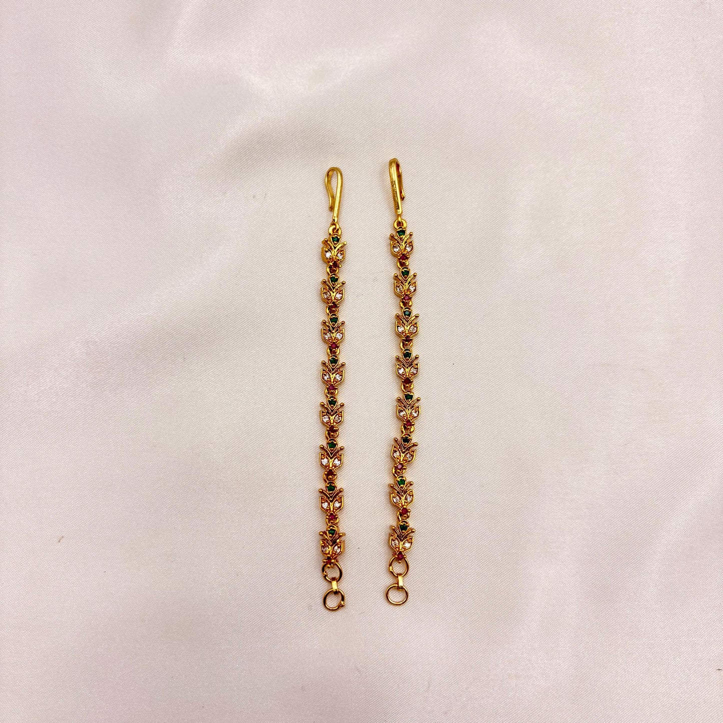 Antique Gold Stone Matti Hair Accessory – Ruby, Emerald & White Stone Bridal Mattal / Temple Hair Jewellery