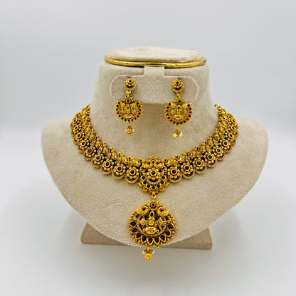 Traditional Gold-Plated Temple Jewelry Necklace Set with Earrings