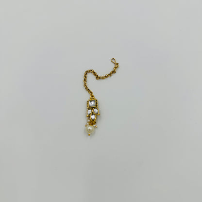 Kundan Choker Necklace Set with Pearls, Long Jhumka Earrings & Maang Tikka