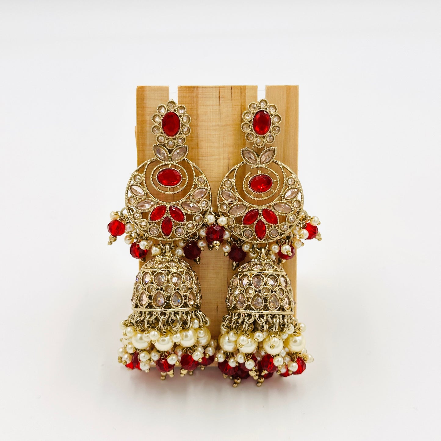 Red Kundan Bridal Choker Necklace Set with Pearls & Jhumka Earrings