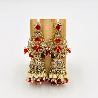 Red Kundan Bridal Choker Necklace Set with Pearls & Jhumka Earrings