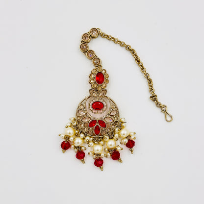 Red Kundan Bridal Choker Necklace Set with Pearls & Jhumka Earrings
