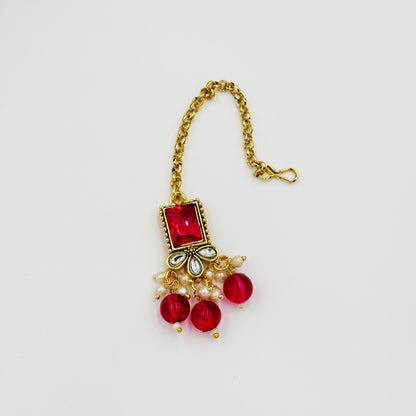 Ruby Red Kundan Choker Necklace Set with Jhumka Earrings & Maang Tikka