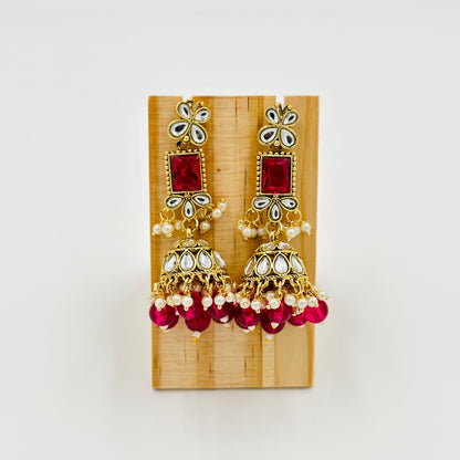 Ruby Red Kundan Choker Necklace Set with Jhumka Earrings & Maang Tikka