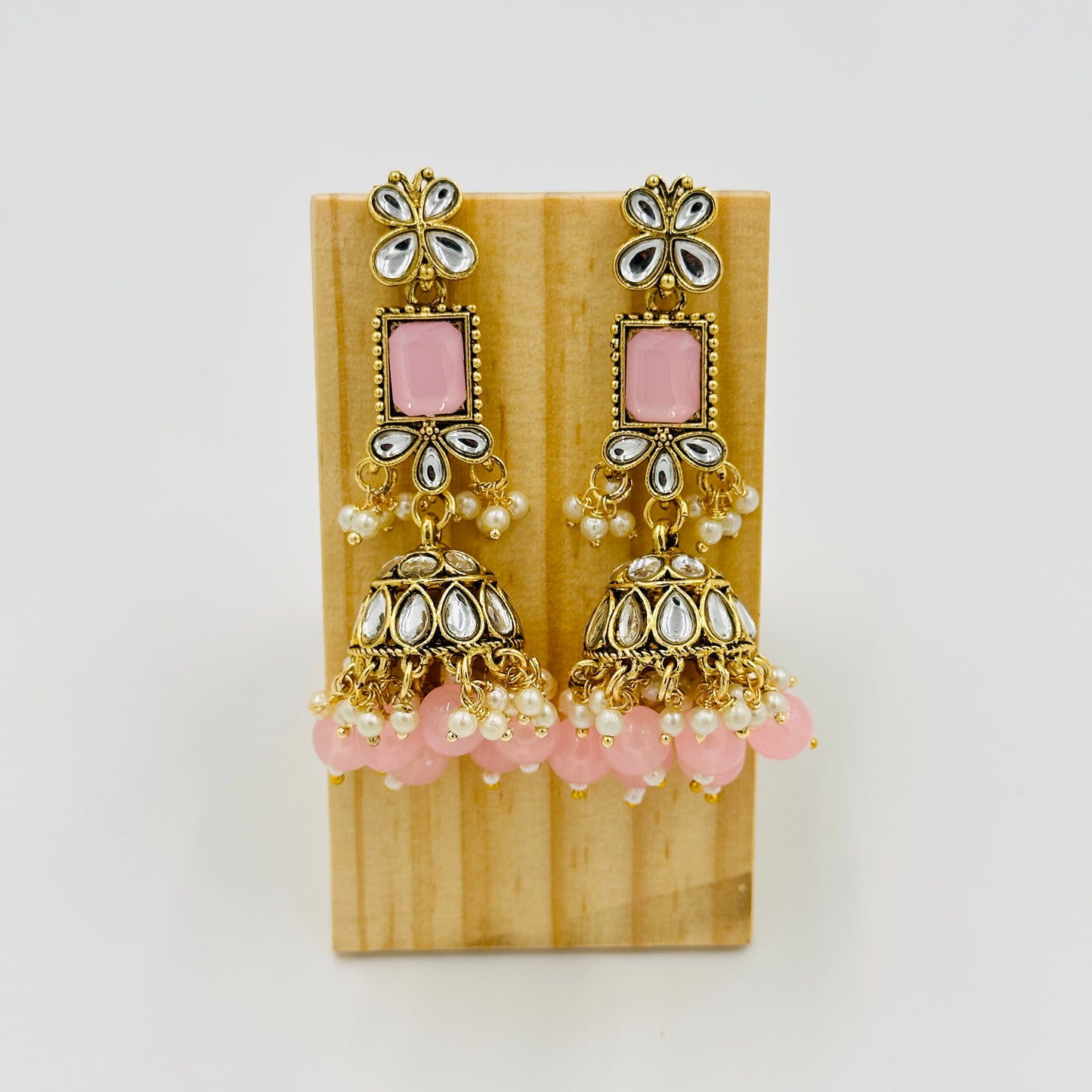 Gold-Plated Kundan Choker Necklace Set with Pink Stones & Jhumka Earrings