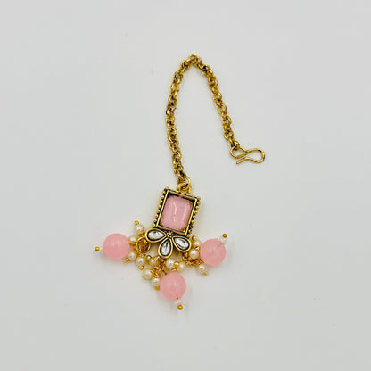 Gold-Plated Kundan Choker Necklace Set with Pink Stones & Jhumka Earrings