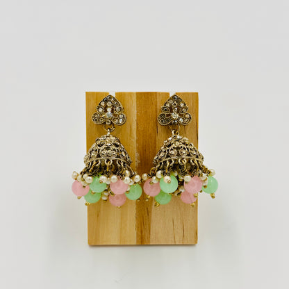 Antique Gold-Plated Kundan Choker Necklace Set with Pearls & Jhumka Earrings