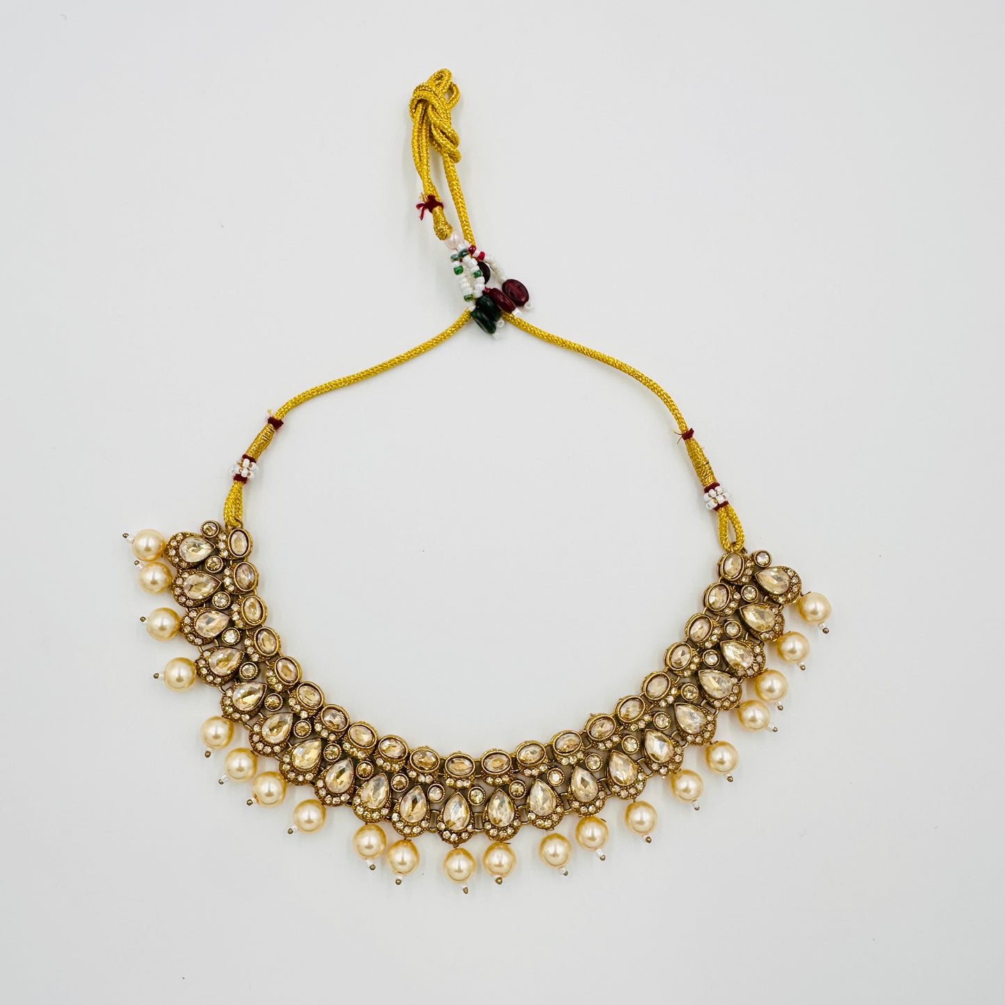 Antique Gold-Plated Kundan Choker Necklace Set with Pearls & Jhumka Earrings