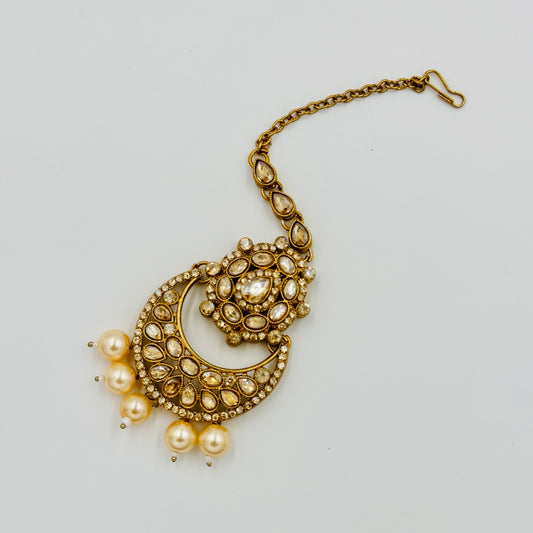 Antique Gold-Plated Kundan Choker Necklace Set with Pearls & Jhumka Earrings