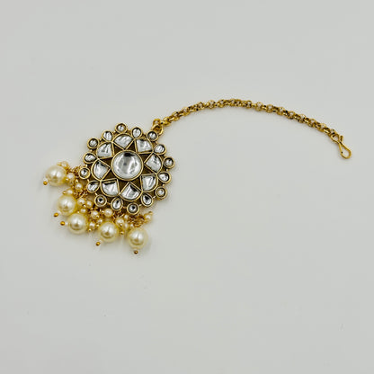 Antique Gold-Plated Kundan Choker Necklace Set with Pearls & Jhumka Earrings