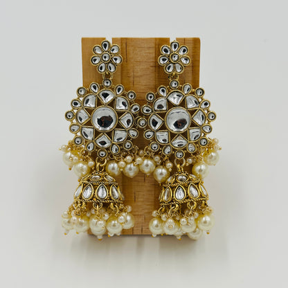 Antique Gold-Plated Kundan Choker Necklace Set with Pearls & Jhumka Earrings