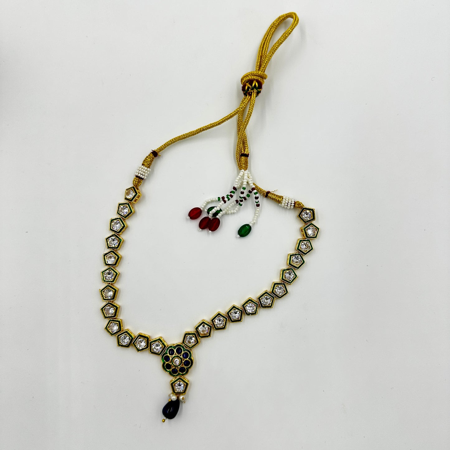 Gold-Plated Kundan Necklace Set with Black Stone Drops & Matching Earrings