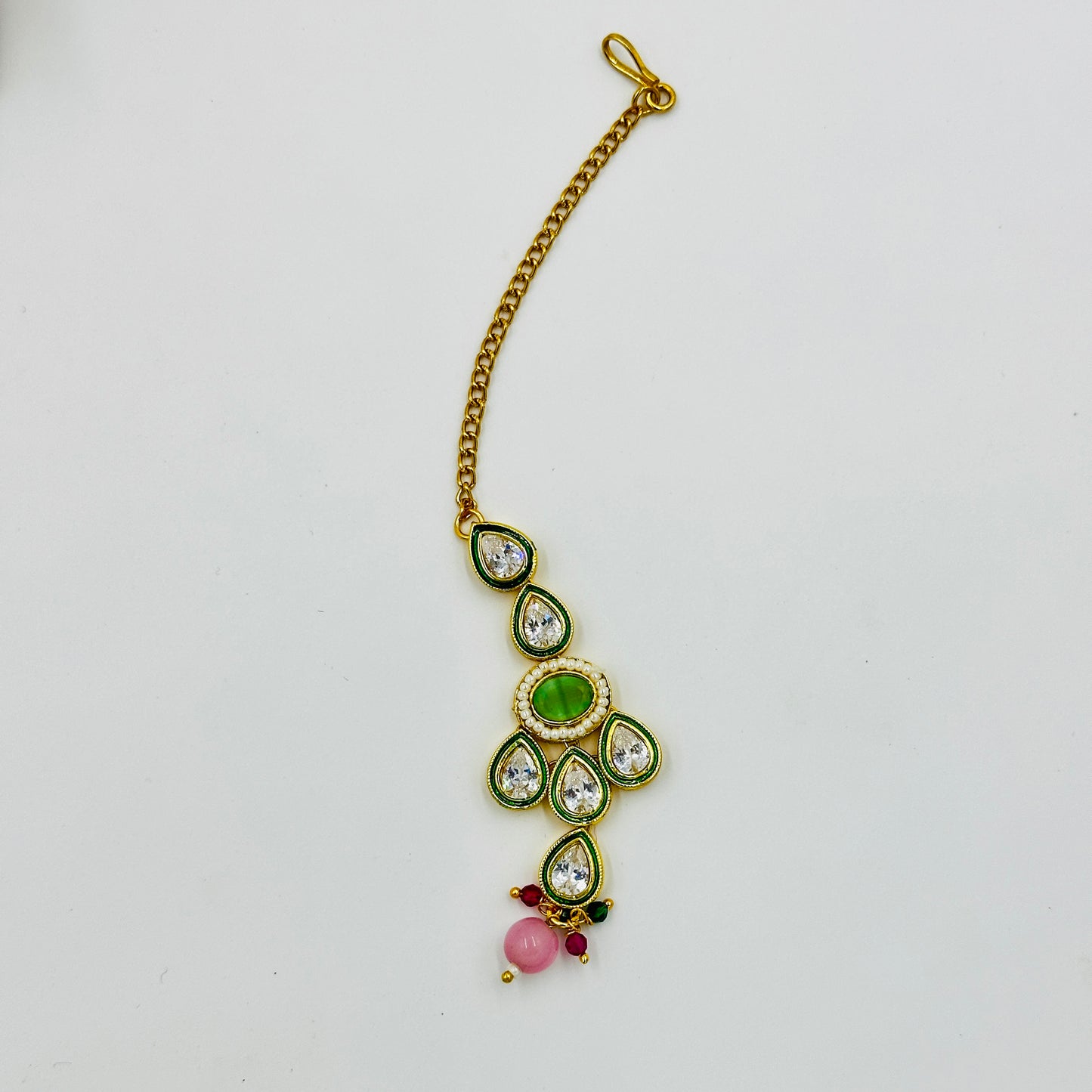 Gold-Plated Multicolor Kundan Necklace Set with Long Earrings & Maang Tikka