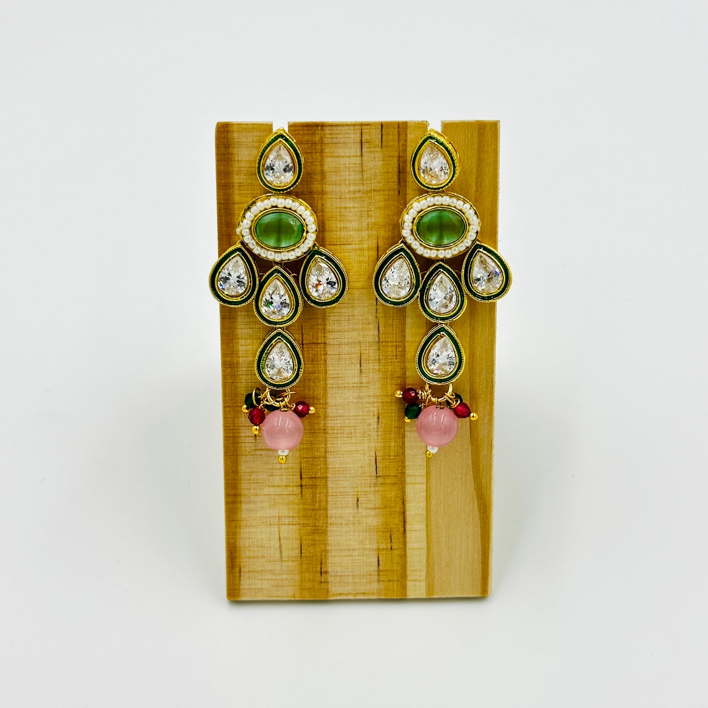 Gold-Plated Multicolor Kundan Necklace Set with Long Earrings & Maang Tikka