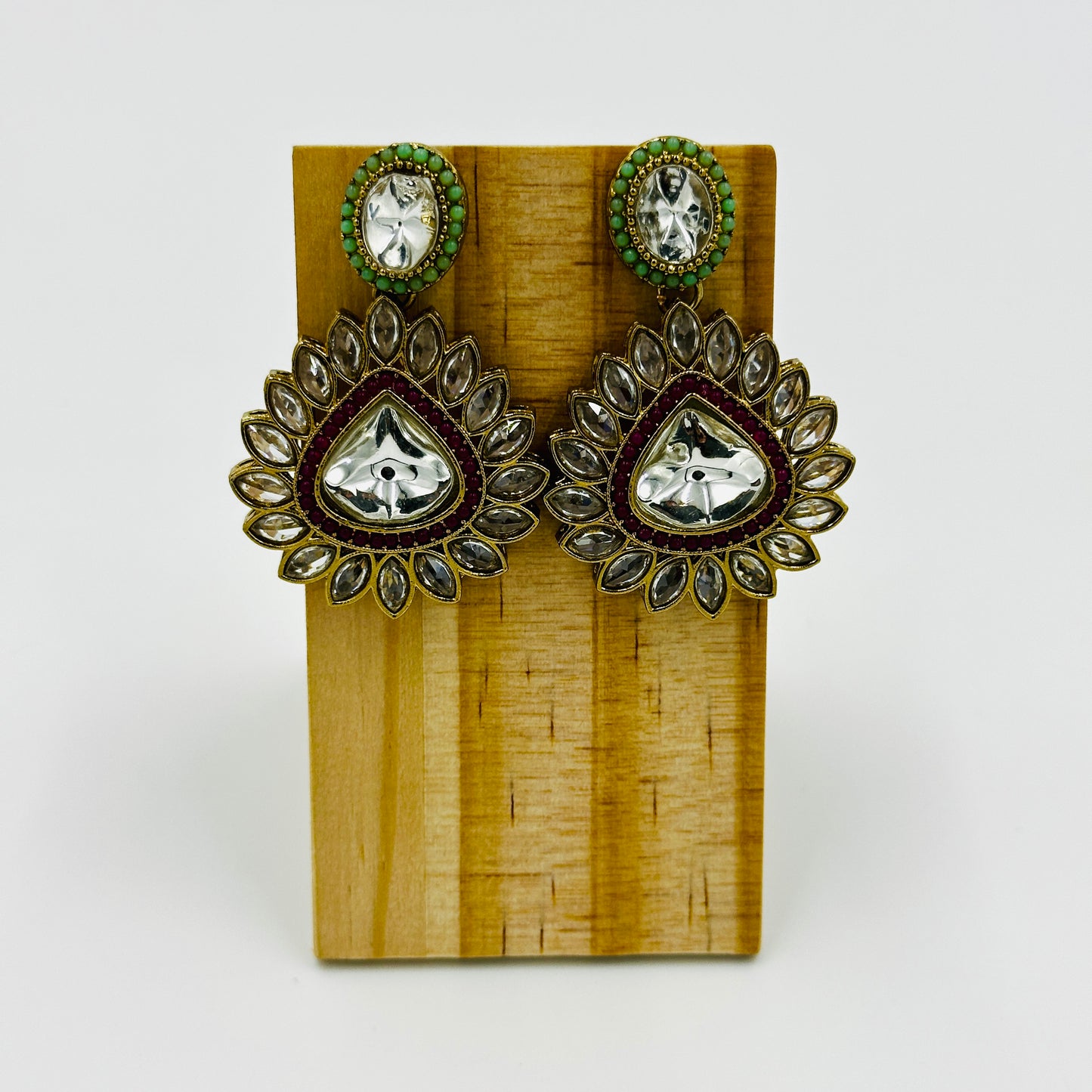 Multicolor Kundan Necklace Set with Antique Gold Finish & Statement Earrings