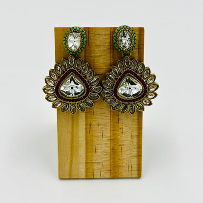 Multicolor Kundan Necklace Set with Antique Gold Finish & Statement Earrings