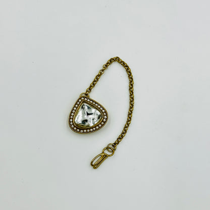 Antique Gold-Plated Kundan Necklace Set with Teardrop Stones & Maang Tikka