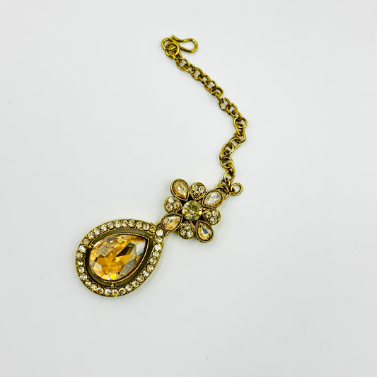 Antique Gold-Plated Floral Choker Necklace Set with Earrings & Maang Tikka