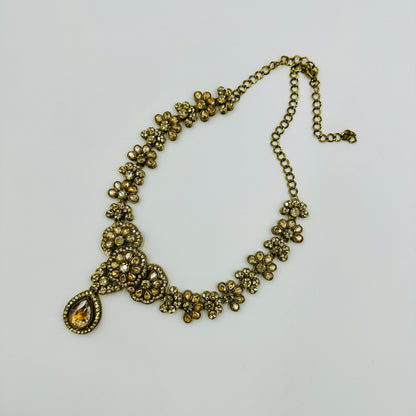 Antique Gold-Plated Floral Choker Necklace Set with Earrings & Maang Tikka