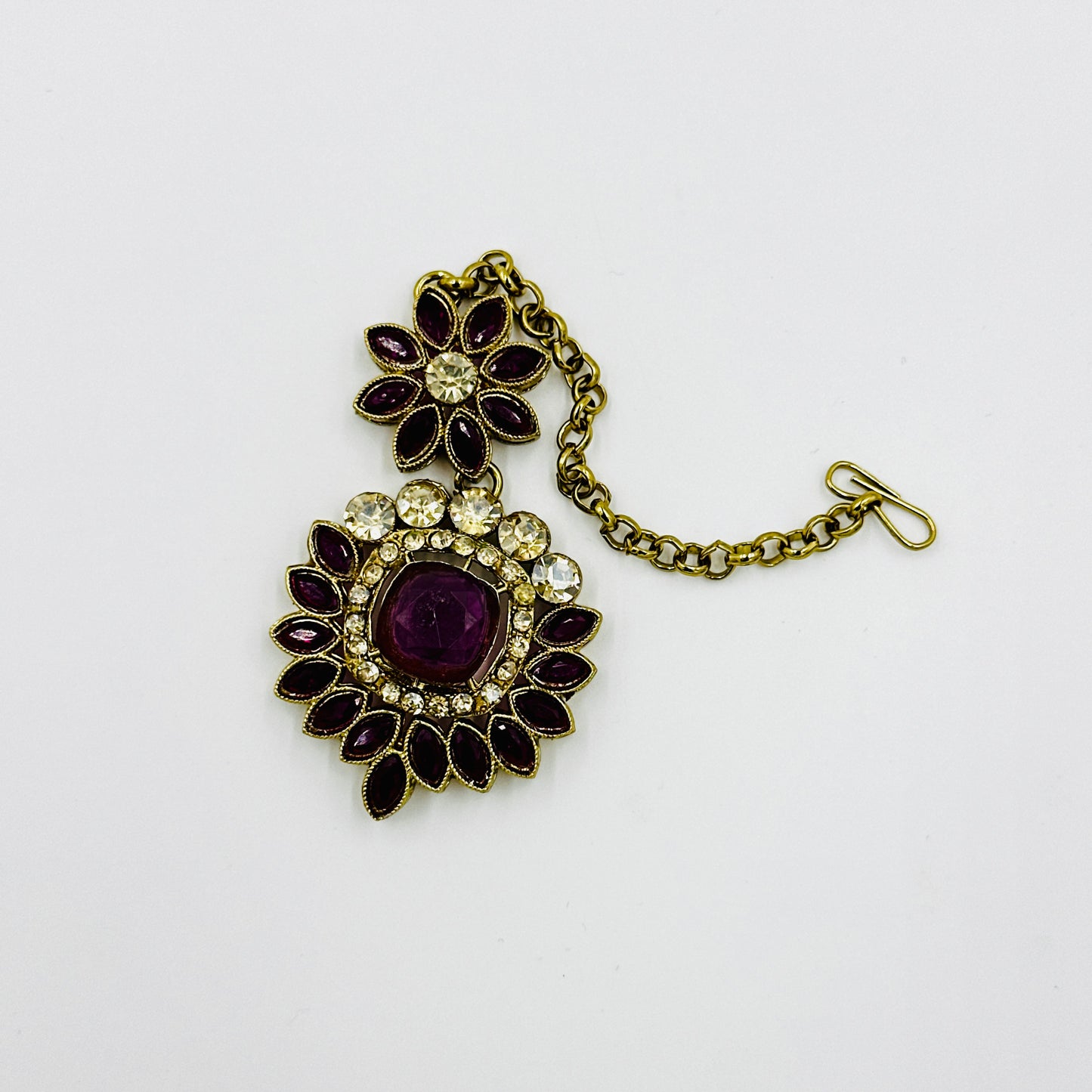 Antique Gold-Plated Ruby Stone Bridal Jewelry Set with Earrings & Maang Tikka