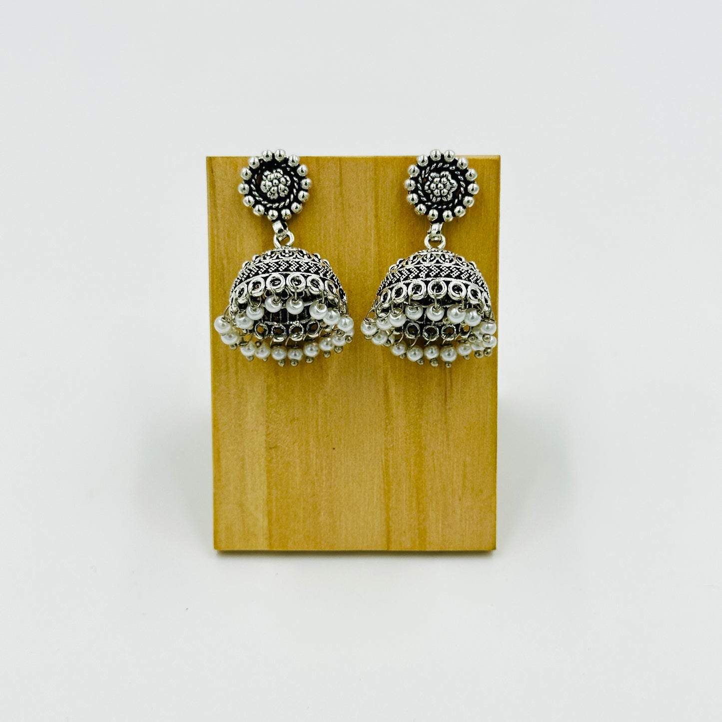 Heavy Oxidized Silver Choker Necklace Set with Jhumka Earrings