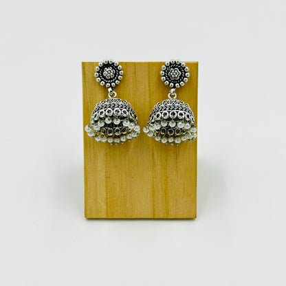 Heavy Oxidized Silver Choker Necklace Set with Jhumka Earrings