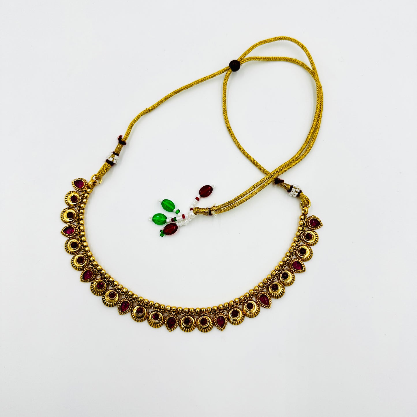 Antique Gold-Plated Ruby Red Stone Necklace Set with Earrings