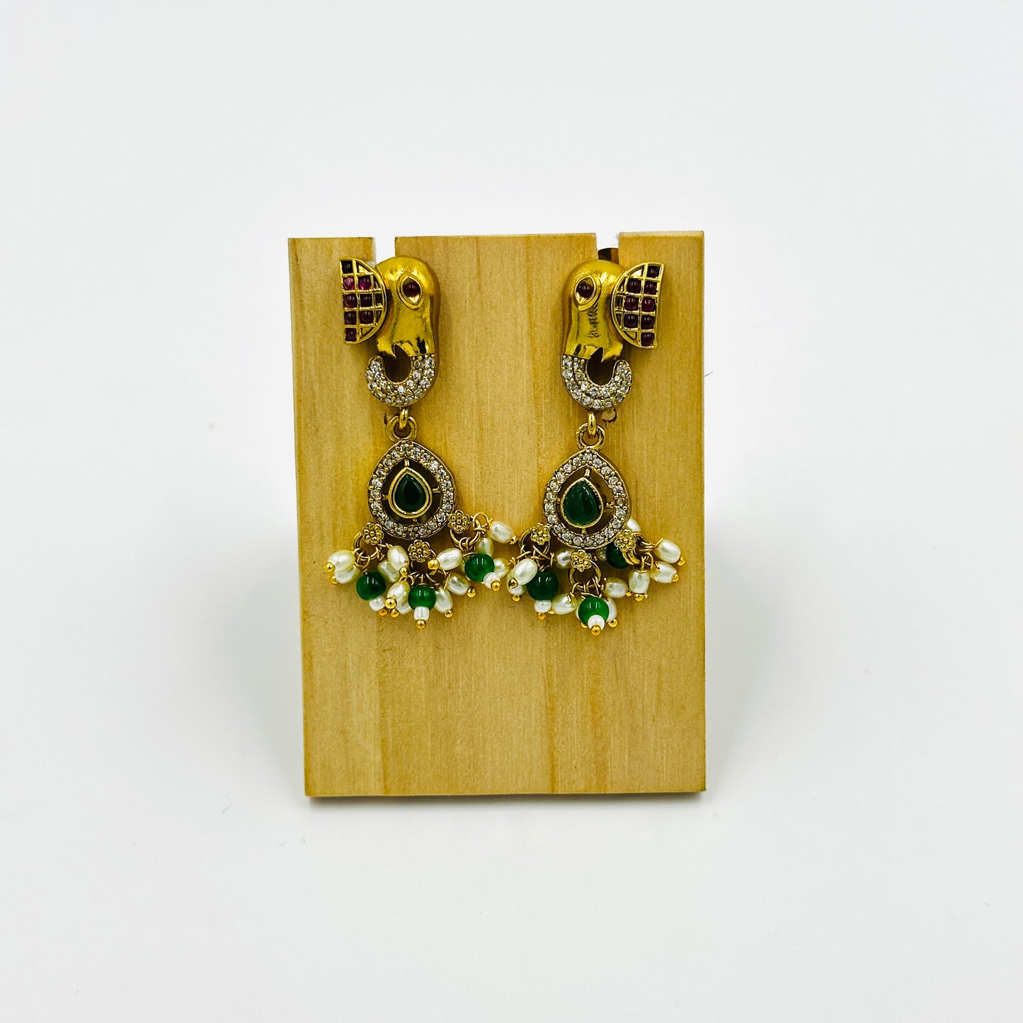 Antique Temple Design Lakshmi Necklace Set with Peacock Motif & Earrings