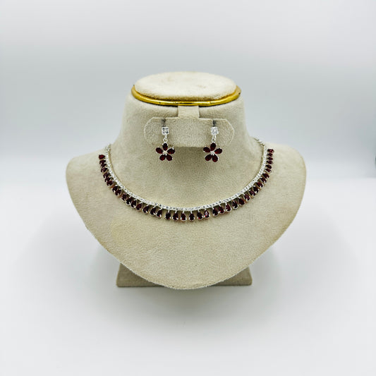 Elegant Ruby Red Stone Necklace Set with Matching Earrings