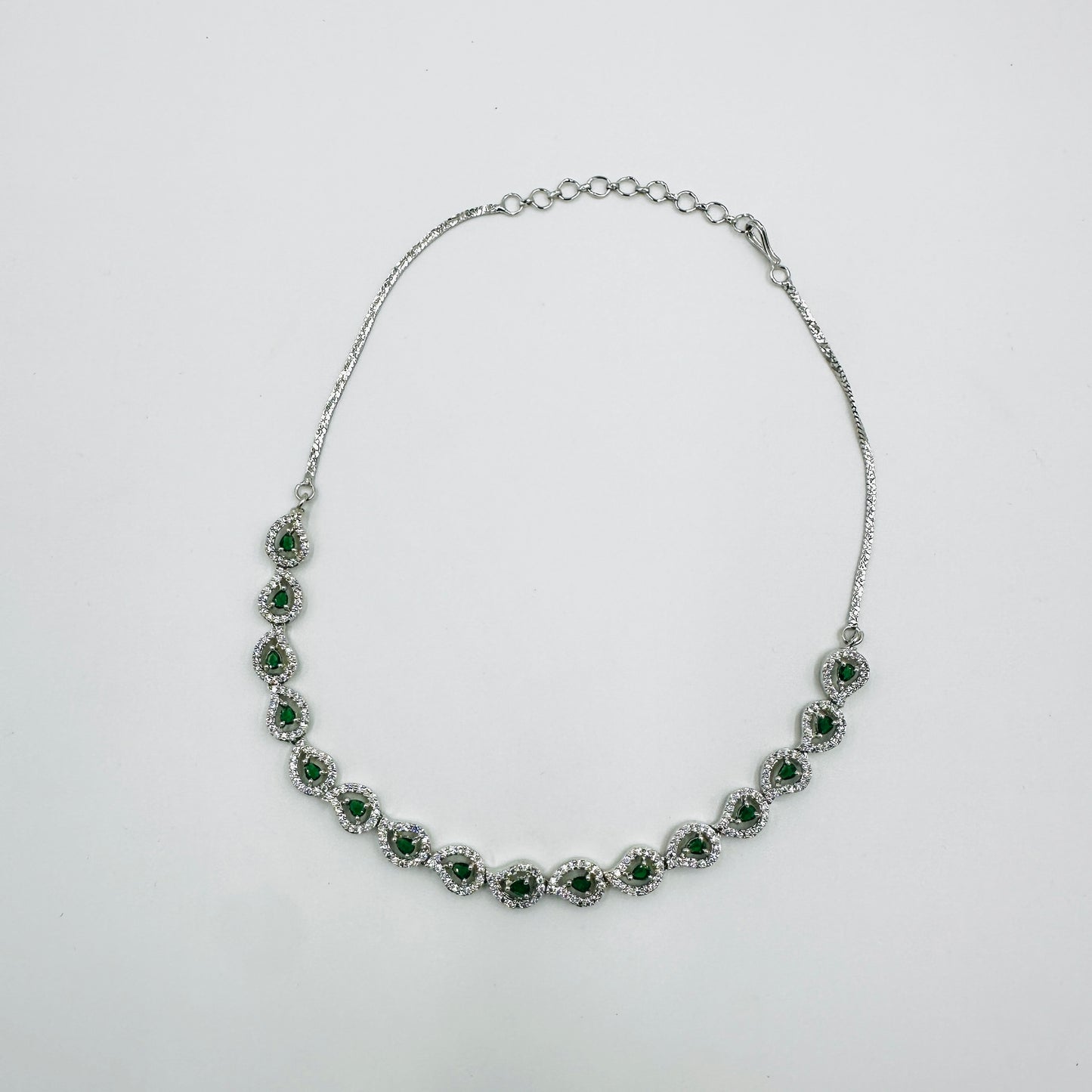 Elegant Green Stone Silver Necklace Set with Earrings