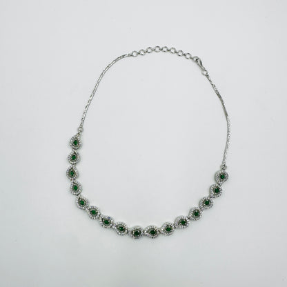 Elegant Green Stone Silver Necklace Set with Earrings
