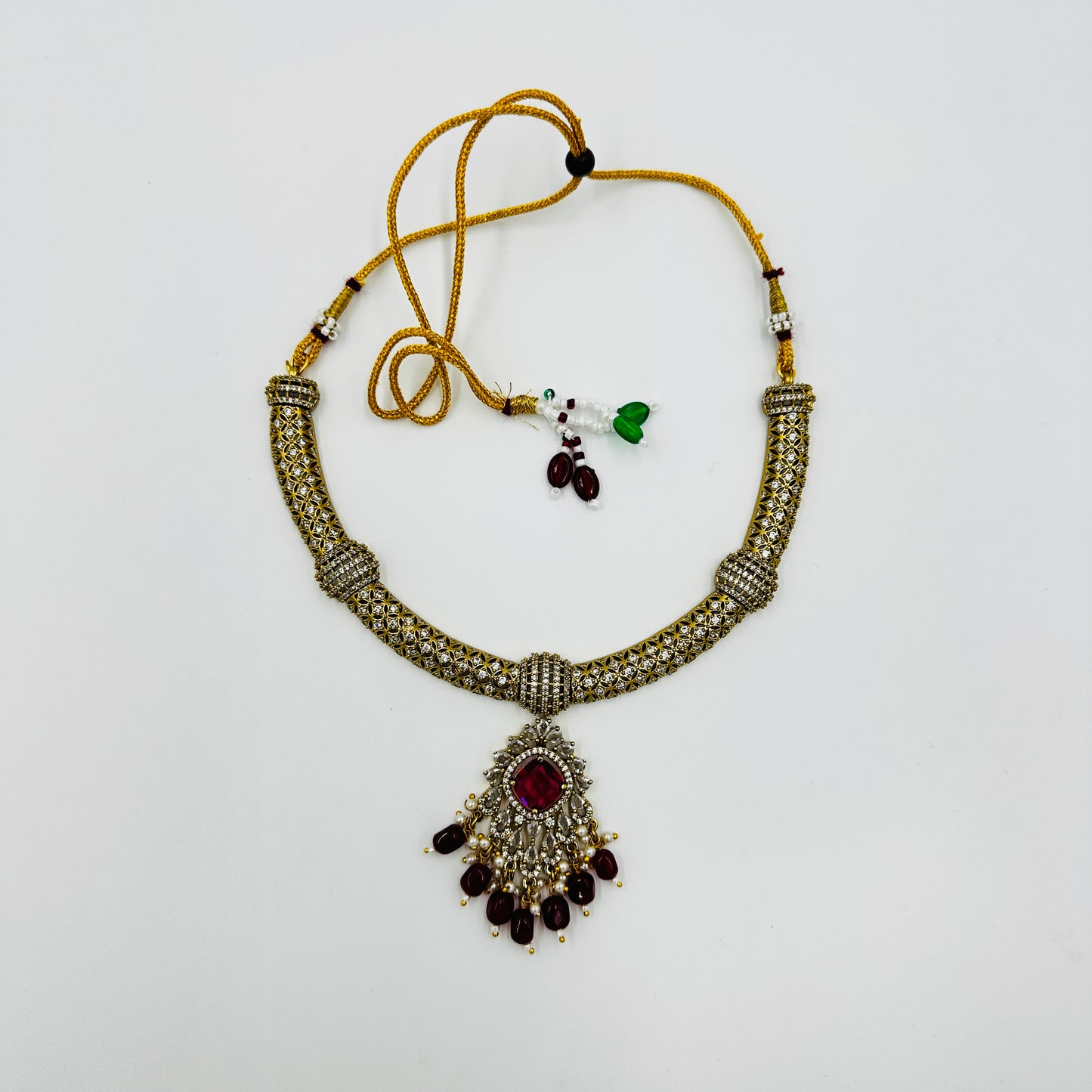 Royal Red Stone Choker Necklace Set with Matching Earrings