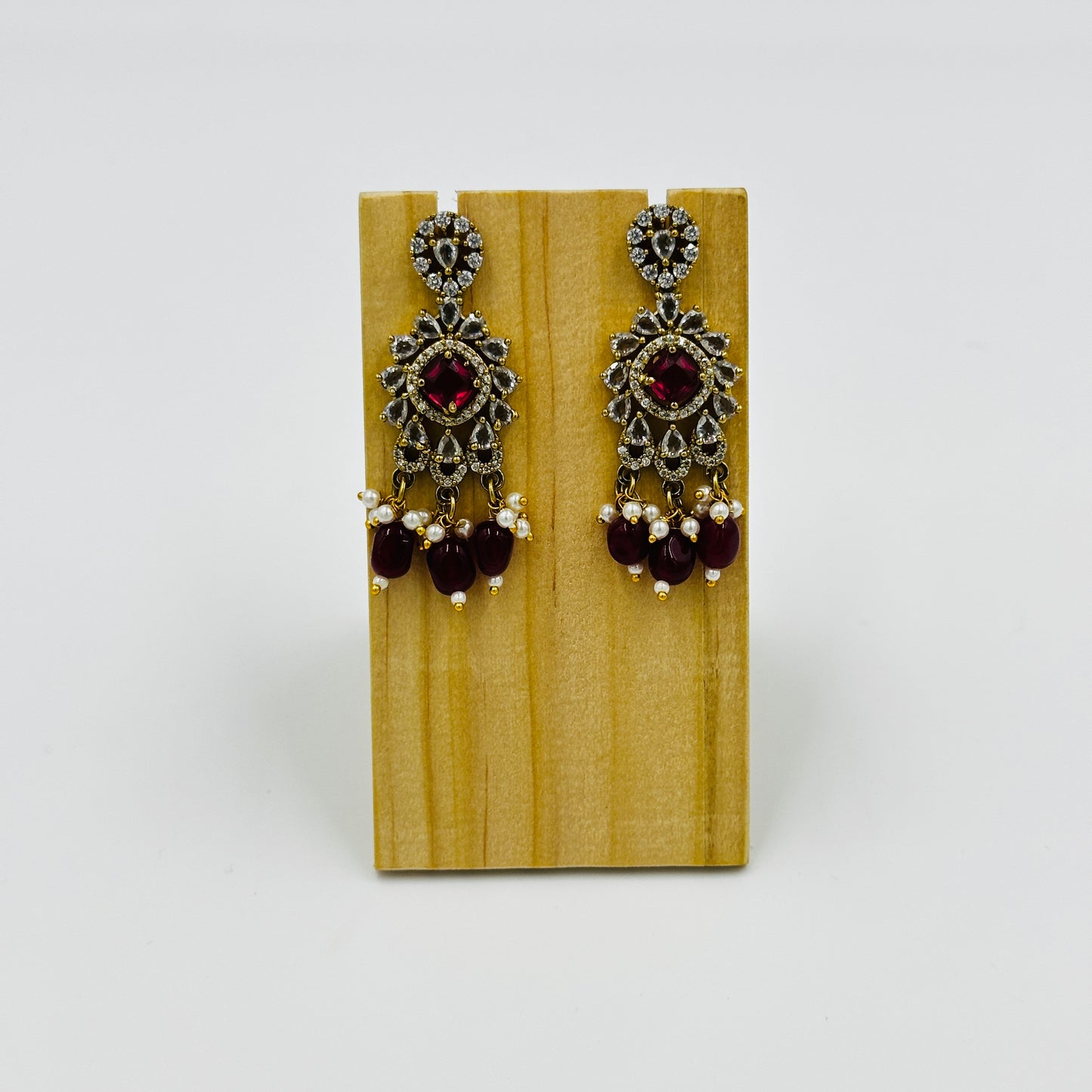 Royal Red Stone Choker Necklace Set with Matching Earrings