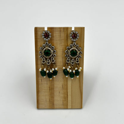Green Stone Choker Necklace Set with Earrings – Ethnic Bridal Jewelry